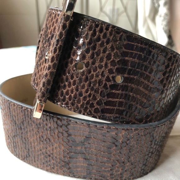 WHBM M Wide Brown Reptile Look Faux Leather Wide Belt - Picture 5 of 9